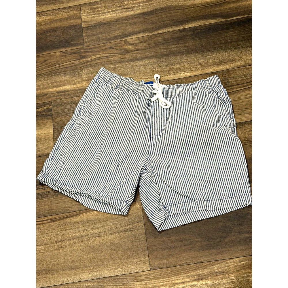 Old Navy Men's Linen Blend Jogger Shorts Blue/White Striped Drawstring Pockets